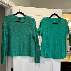 Eileen Fisher Teal Green Crewneck Sweater & Tee Duo